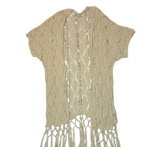 American Eagle Cream Fringe Knit Shrug